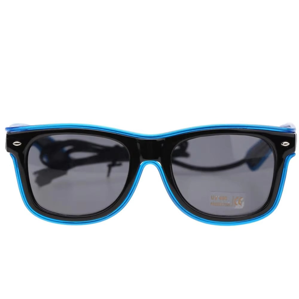 Blue Wired Battery Pack LED Neon Glasses Flashing Glow Party Glasses