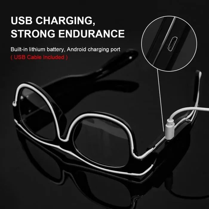 White Wireless LED Neon Glasses Rechargeable USB Charging Flashing Glow Party Glasses
