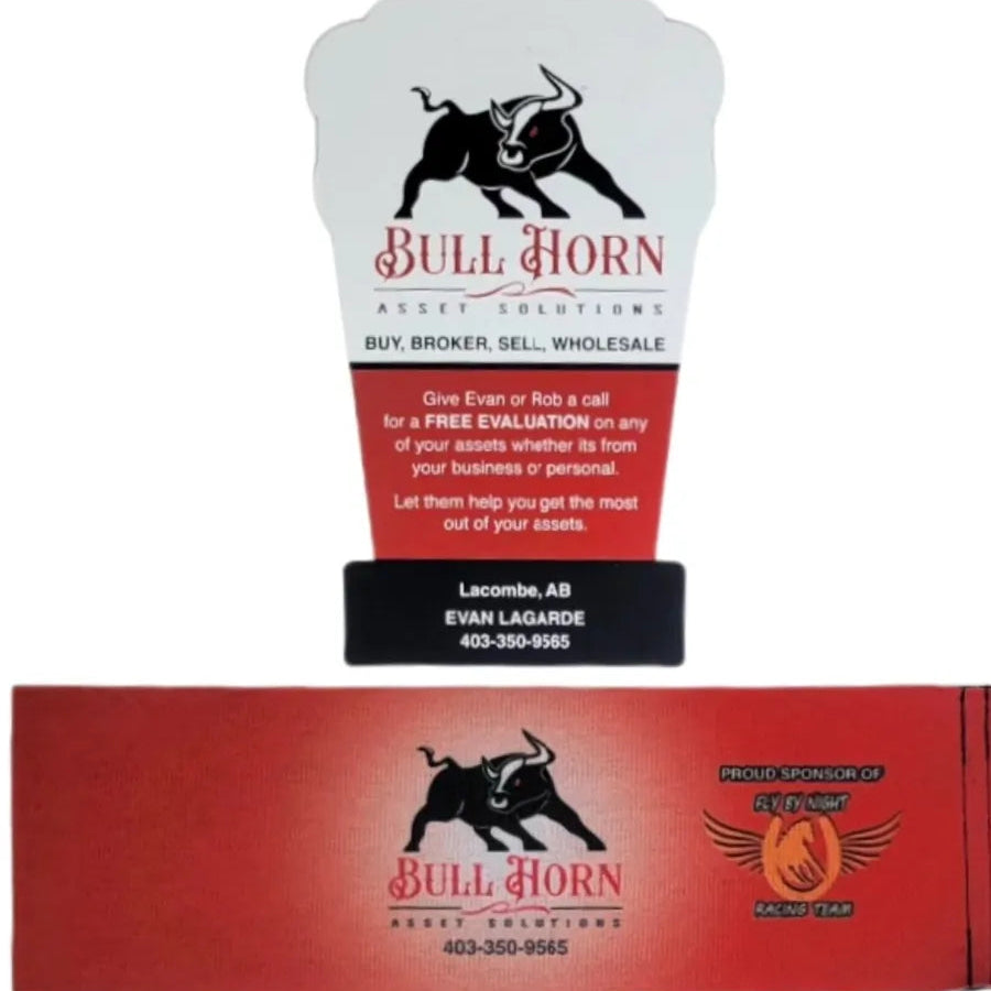 Bull Horn product packaging with branding and contact information on a white background