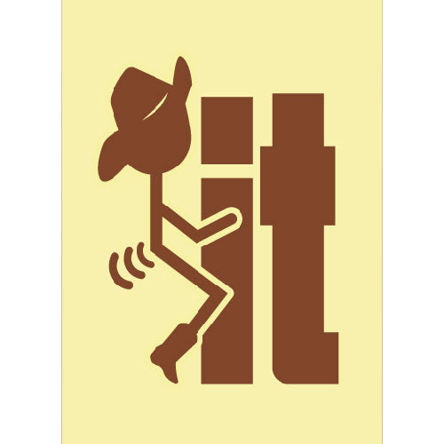 Illustration of a cowboy character with a hat and boots on a beige background