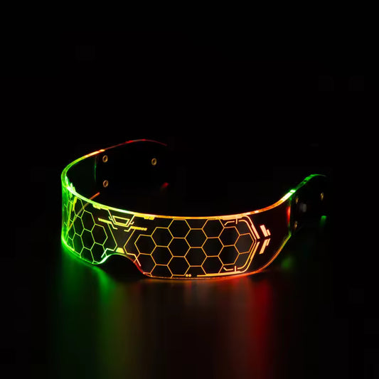 Glowing LED dog collar with honeycomb pattern on a black background