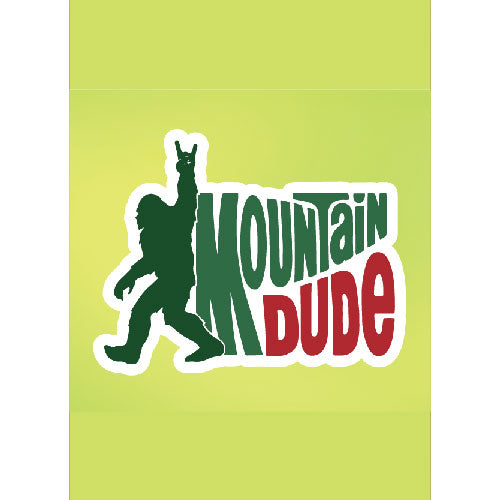 Logo of 'Mountain Dude' with a silhouette of a person on a green background