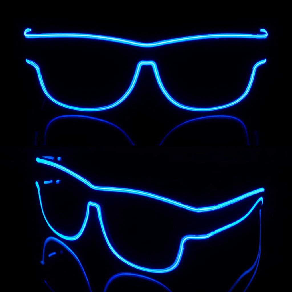 Blue Wireless LED Neon Glasses Rechargeable USB Charging Flashing Glow Party Glasses