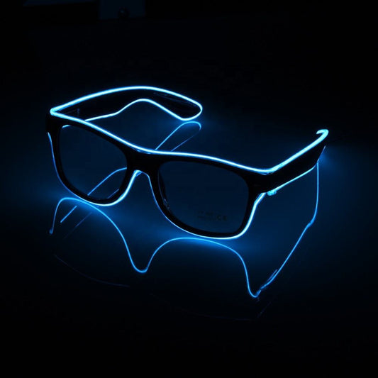 Blue Wired Battery Pack LED Neon Glasses Flashing Glow Party Glasses
