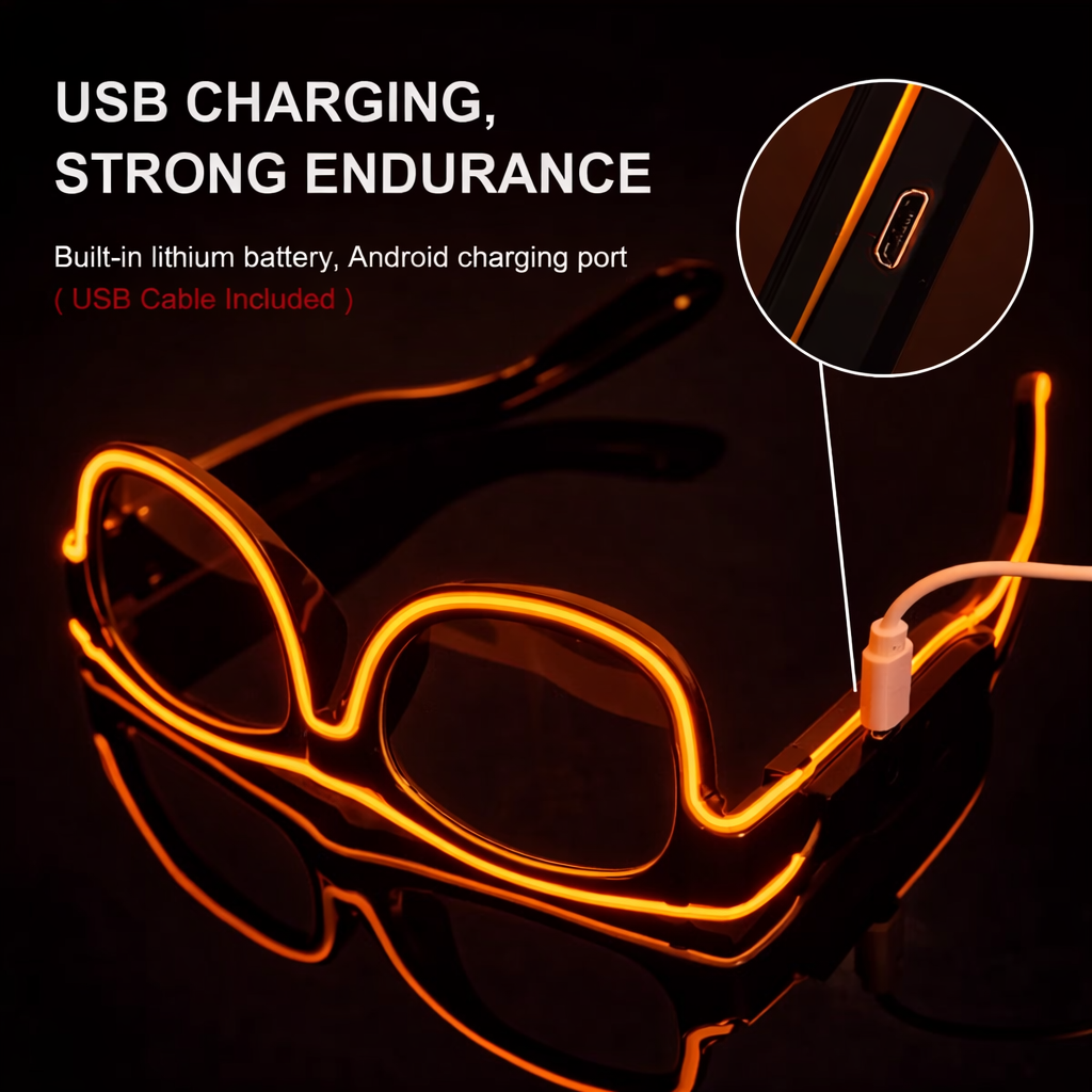 Sunglasses with USB charging cable on a black background