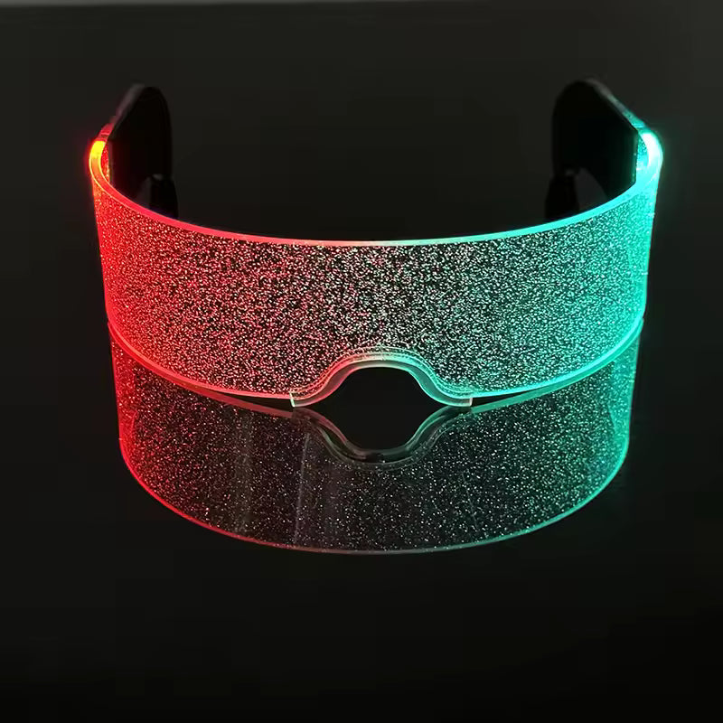 Luminous visor with red and green lights on a black background
