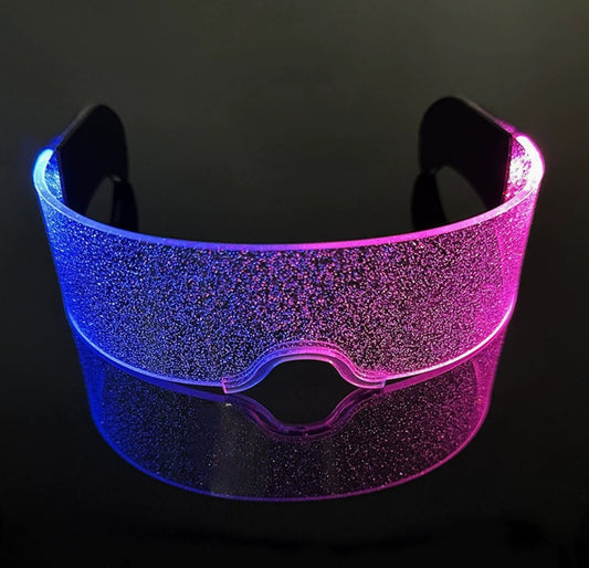 Cyberpunk LED visor glasses with neon  glow and futuristic stardust design