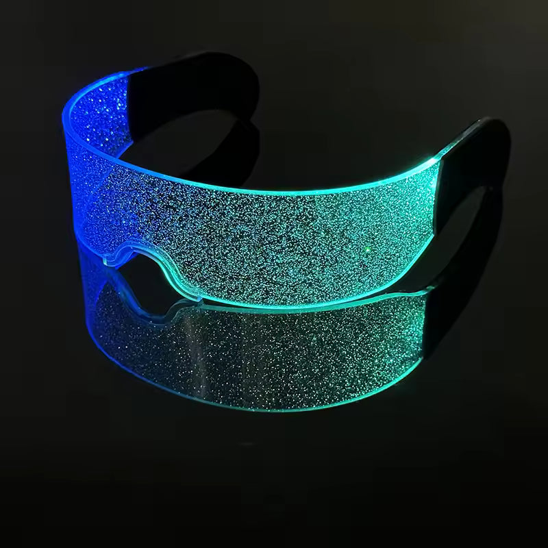 Glowing blue and green visor on a black background